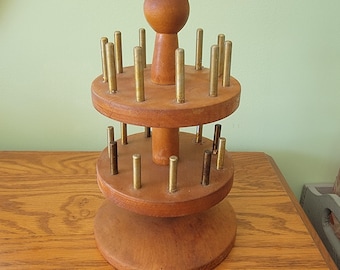 Vintage wooden thread stand tree rack holder organizer - holds 22 spools