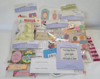 Large Lot of Craft Scrapbook Card Making Happy Birthday Party Tags Stickers Embellishments 3D Puffy Cake Cute Balloons