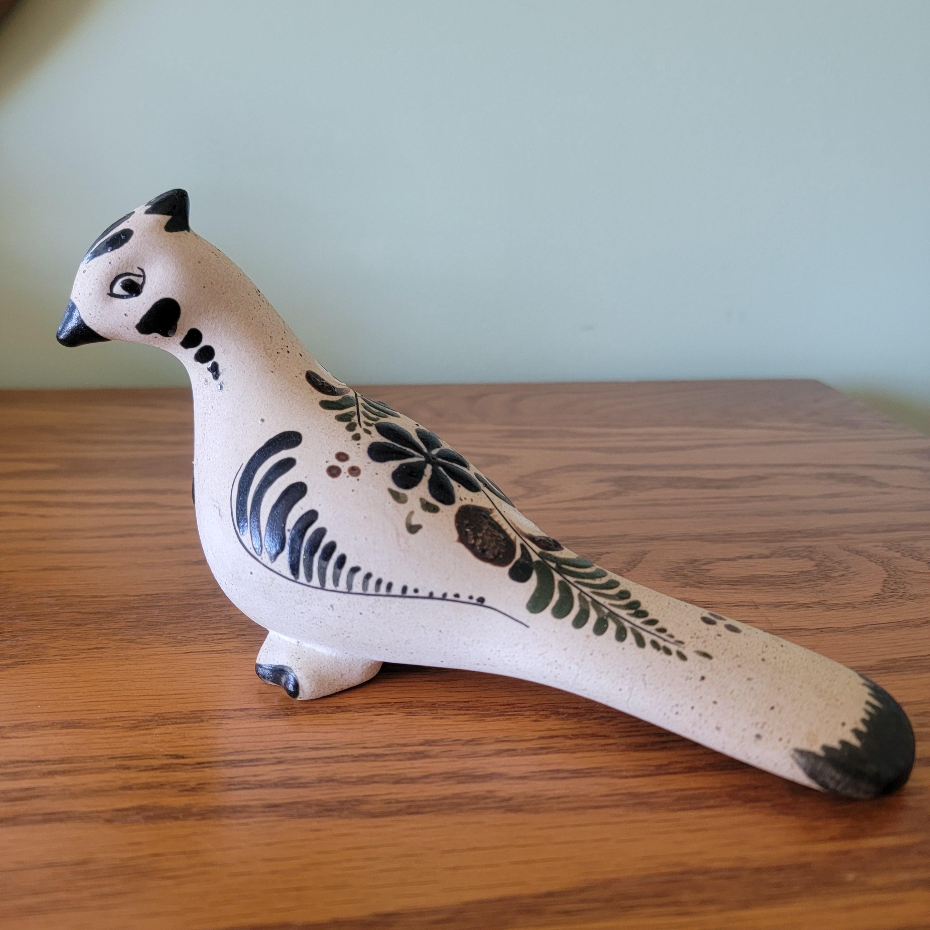 Vintage Mexican Tonala pottery quail statue figurine - hand painted folk art bird