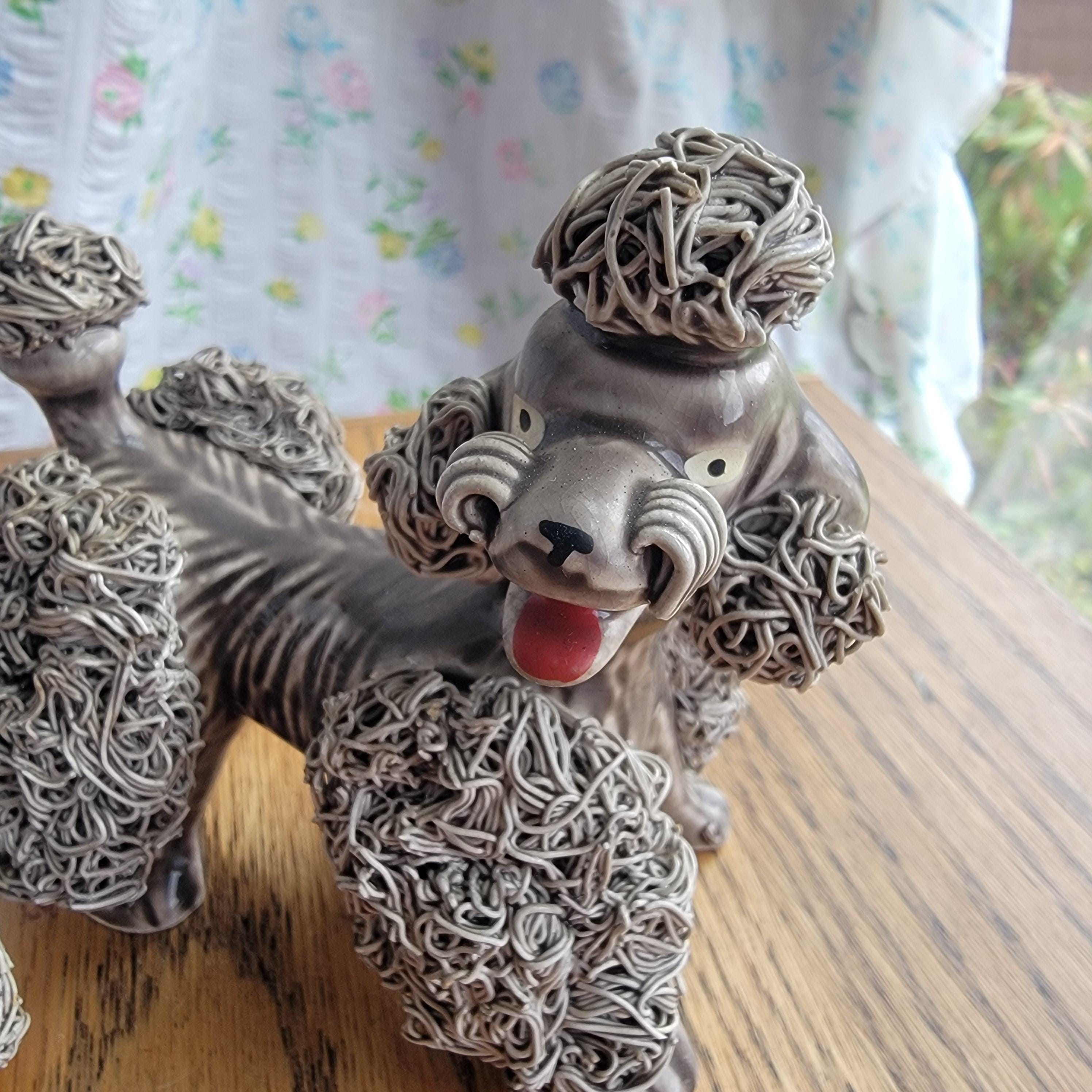 Set of 3 Vintage Grey Porcelain Spaghetti Poodle Dog Figurines