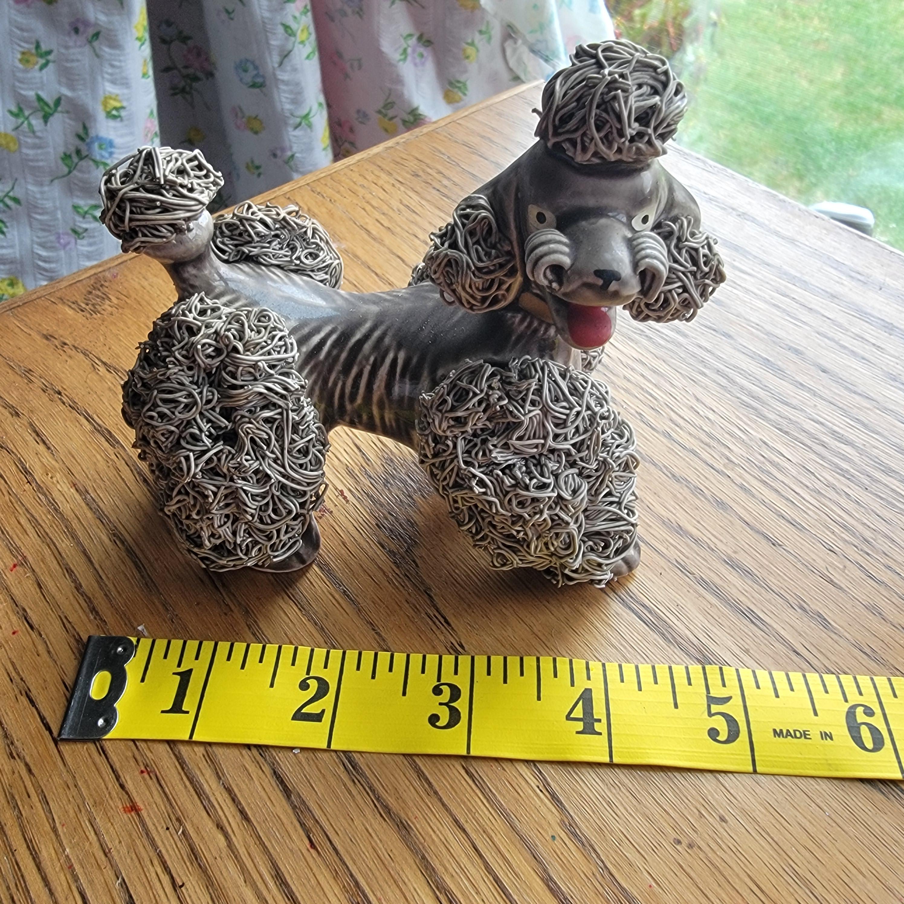 50’s vintage プードル ディスプレイ Set of 3 Vintage Grey Porcelain Spaghetti Poodle Dog Figurines