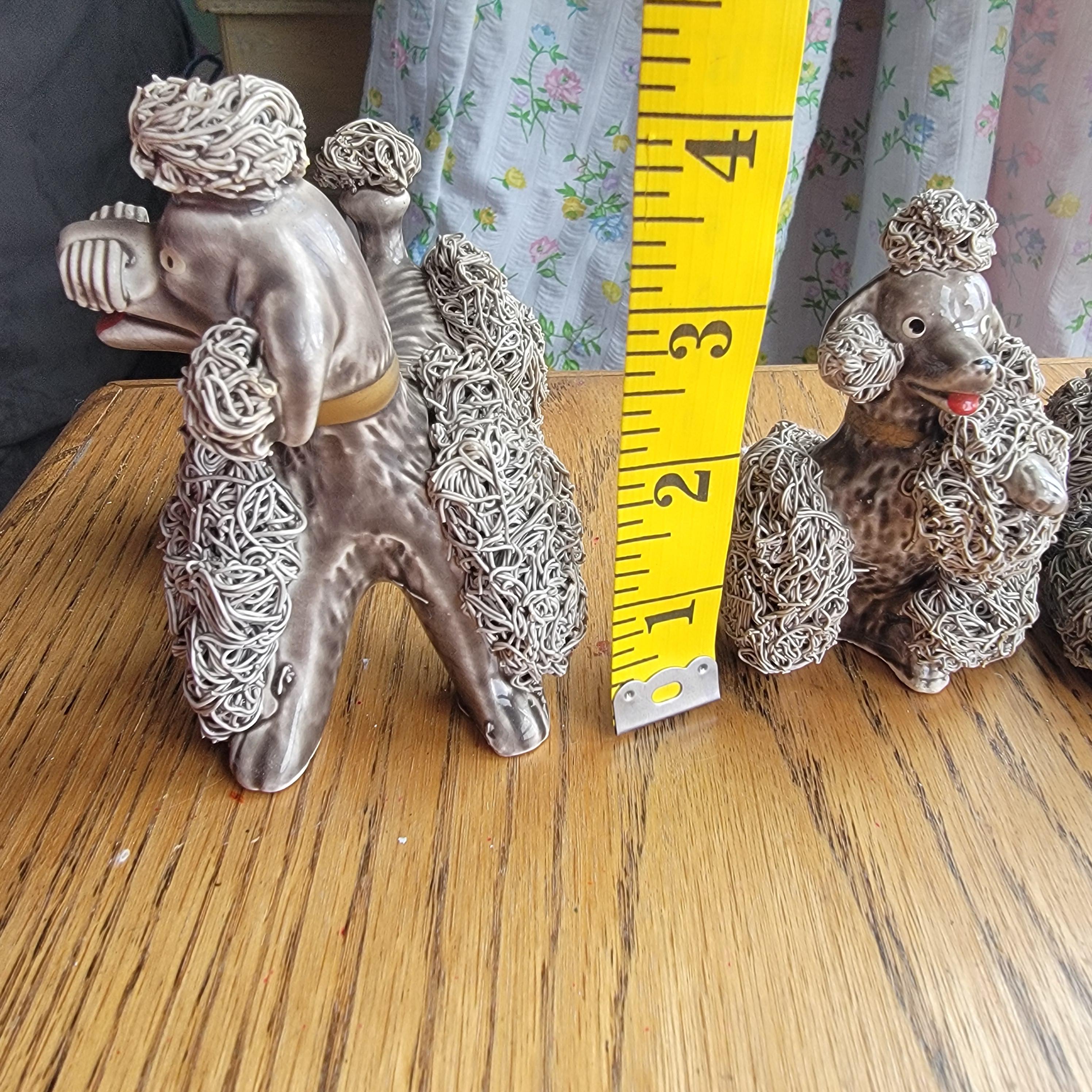 Set of 3 Vintage Grey Porcelain Spaghetti Poodle Dog Figurines