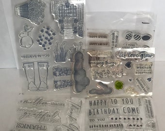 Lot of Rubber Stamp Stick On Spring Flowers Plants Gardening Animals Encouragement Happy Birthday