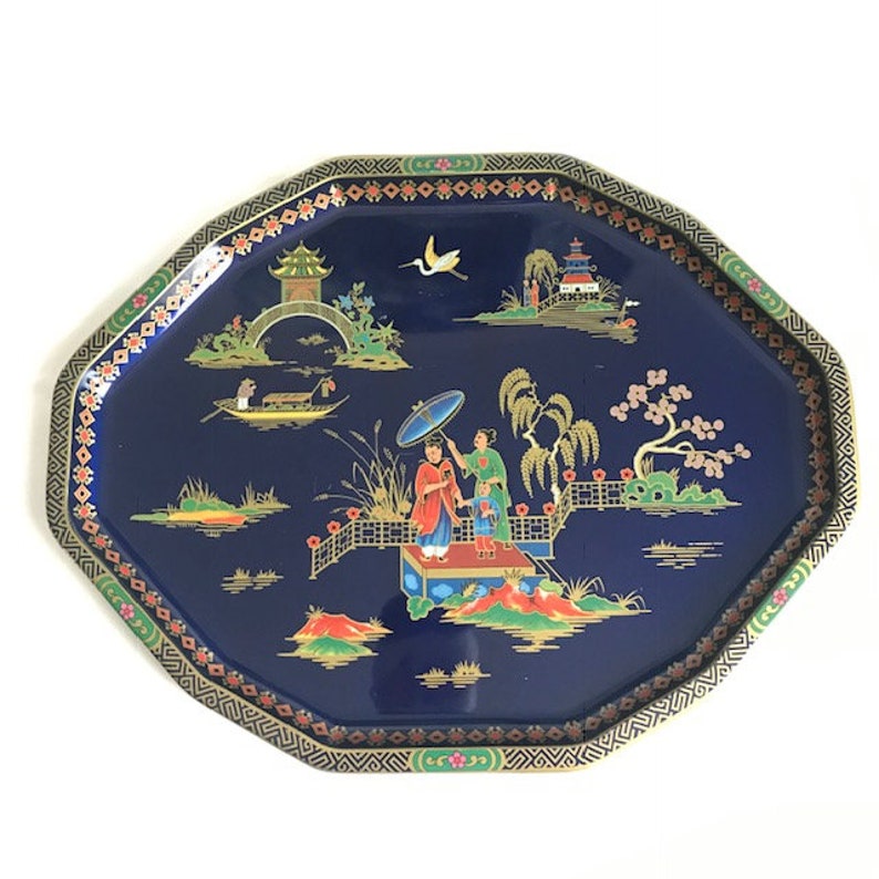 Vintage Daher Decorated Ware Metal Tray Oriental Collage Etsy