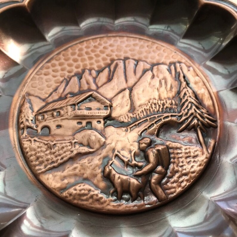 Vintage Copper Plate Wall Hanging Rustic Mountain Bridge Etsy