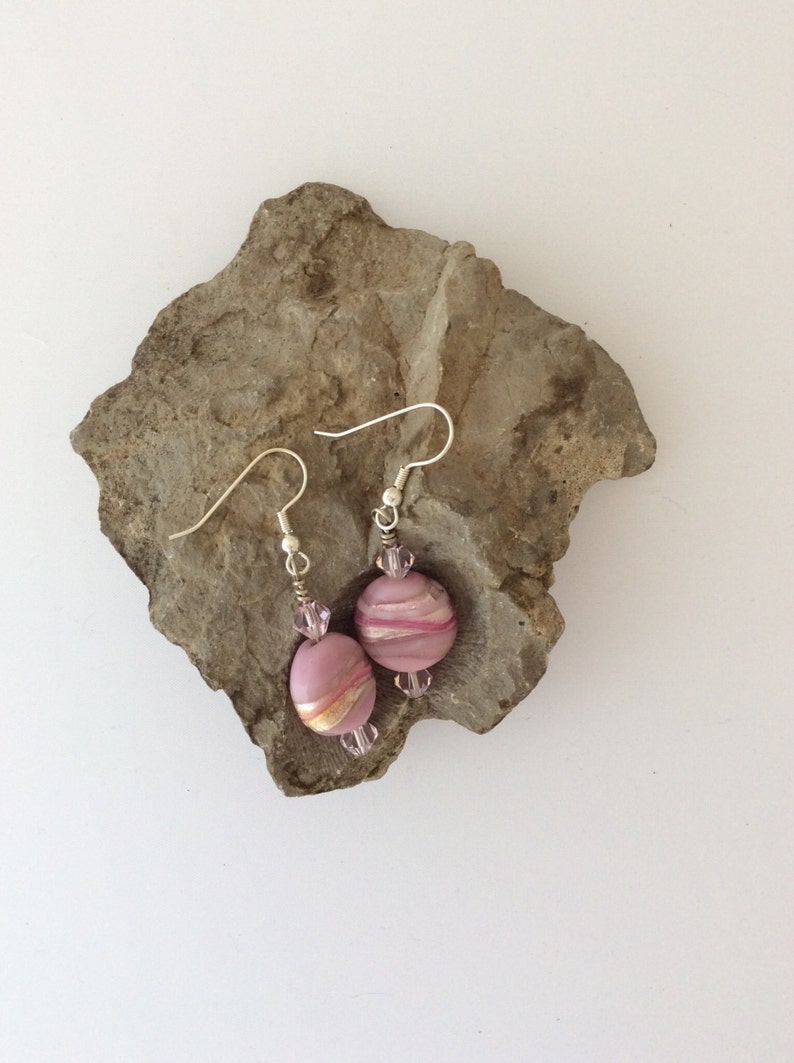 Pink striped earrings image 1