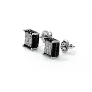 Black White Square Post Screw Back Earrings Cubic Zirconia black Clear Crystals Square Post Earrings Men Black Earrings Sterling silver 925