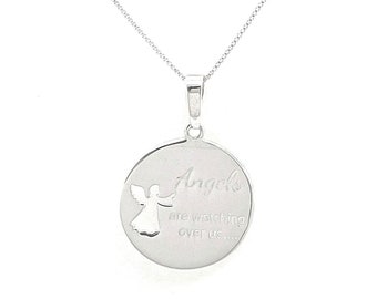 Sterling Silver Angel Necklace: Round Pendant, Guardian Angel