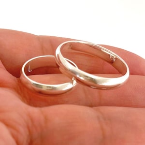 Matching Wedding Band Set Smooth Designed Pure Sterling Silver 925 band Two wedding Rings rings set 4mm wide Men wedding ring set His & hers