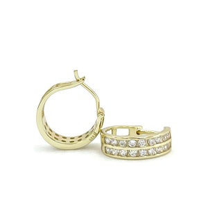 Gold Tone Hoop Earrings: Sterling Silver 925, Cubic Zirconia, 13.7mm