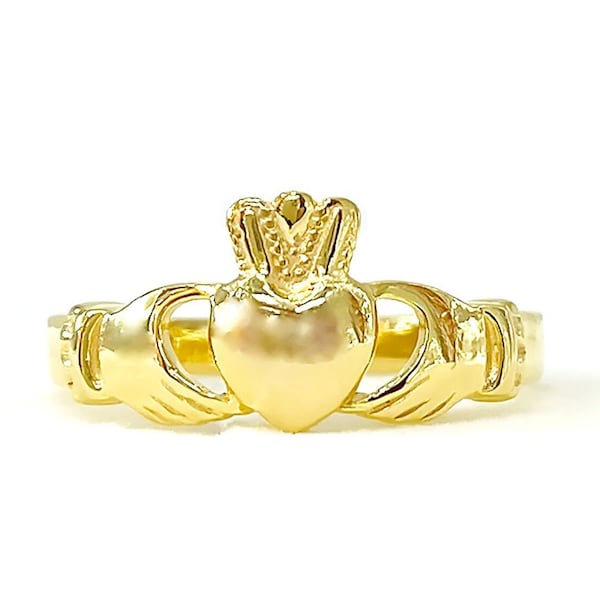 Gold Claddagh Ring over pure fine Sterling Silver 925 Irish Celtic Claddagh Ring  Irish Heart ring Yellow Gold tone Irish heart gold ring
