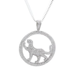 Sterling Silver Cat Necklace: Round CZ Crystal Pendant