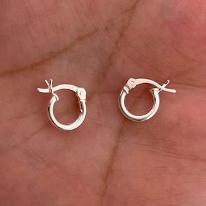 Hoop Earring Tiny Dainty classic hoop earrings 2mm x 10mm sterling silver 925 earrings. Men hoop Earrings Women Hoops earrings