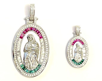 Sterling Silber Jungfrau Guadalupe Anhänger: Oval Charm mit Cubic Zirkonia