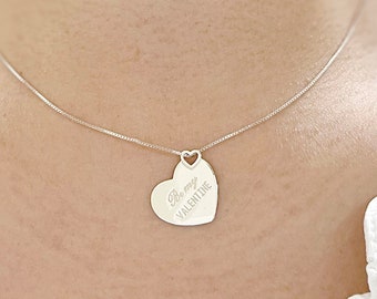 Sterling Silver Heart Necklace: 'Be My Valentine' Engraved Pendant