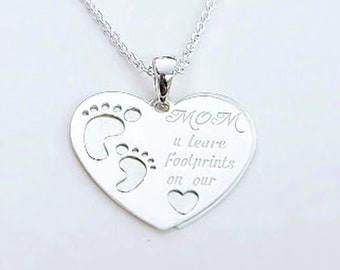 Sterling Silver Footprint Heart Necklace, Mother's Day Gift
