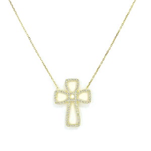 Cross Necklace Gold Cross Necklace Clear Cubic Zirconia Cross Necklace Yellow gold tone over fine sterling silver 925 Adjustable necklace
