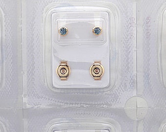 Surgical steel earrings kit, ear Piercing kit, Piercing kit, Surgical steel 4mm ear piercing kit earrings gold tone 12 birthstones pair tray