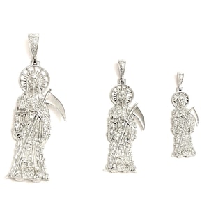 Pendentif La Santa Muerte Pendentif Sainte Mort Pendentif Ange de la mort Pendentif Santa Muerte La Faucheuse Argent sterling 925 cristaux clairs CZ