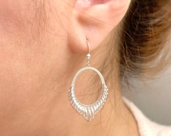 Boucles d'oreilles hobo lustre Boucles d'oreilles cool plusieurs anneaux Boucles d'oreilles pendantes femmes minimalistes en argent sterling pur cadeau petite amie moderne