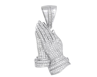 Sterling Silber Betende Hände Anhänger: Cubic Zirkonia Religiöser Charme