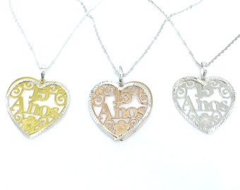 Quinceanera Heart Necklace: Sterling Silver 15 Años Pendant