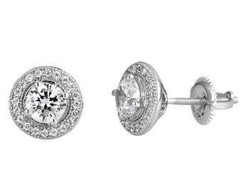 Unisex Stud Earrings screw back sterling silver 925 Cubic Zirconia Clear stones cartilage stud earrings