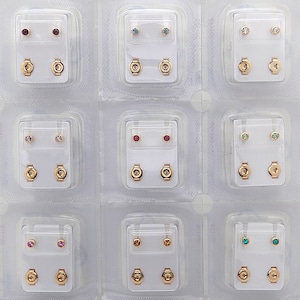 Ear Piercing earring studs Piercing kit Surgical steel ear piercing earrings 4mm 12 Surgical steel earrings birth stones  gold tone earrings