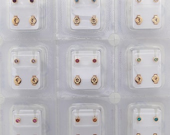 Surgical Steel Ear Piercing Studs: 4mm Birthstone Earrings, Gold Tone