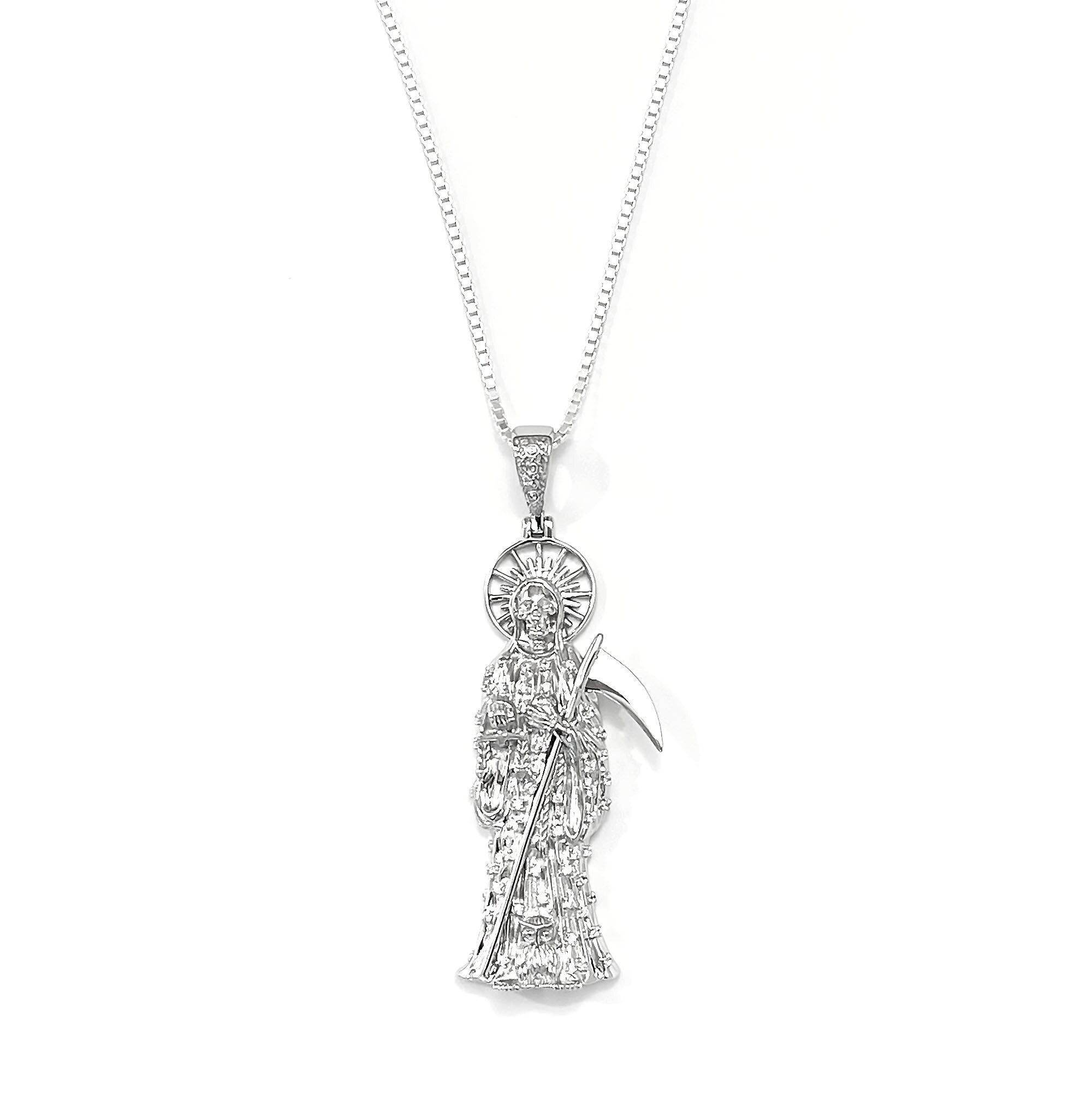 La Santa Muerte Sterling Silver Necklace, Holy Death Grim Reaper
