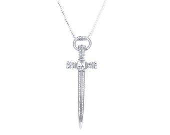 Sterling Silver Sword Necklace with Cubic Zirconia