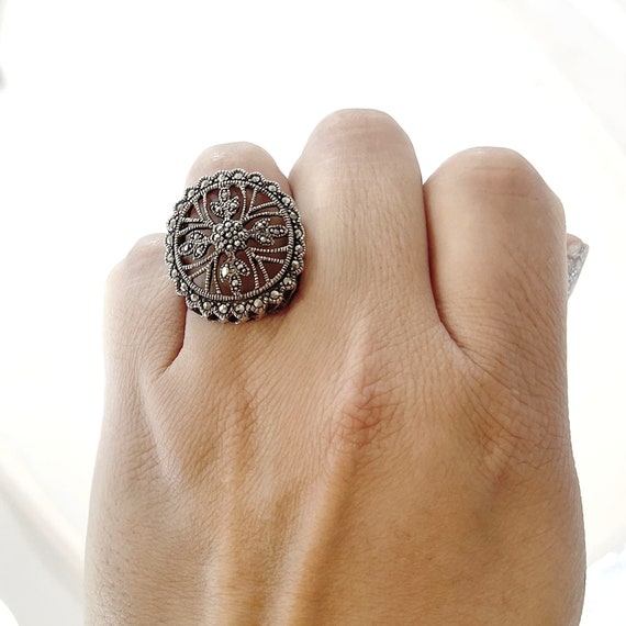 Vintage Marcasite Ring: Sterling Silver Victorian… - image 7