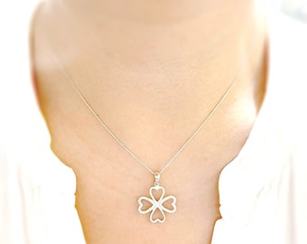 Collier trèfle à quatre feuilles en argent sterling, pendentif trèfle à zircons cubiques