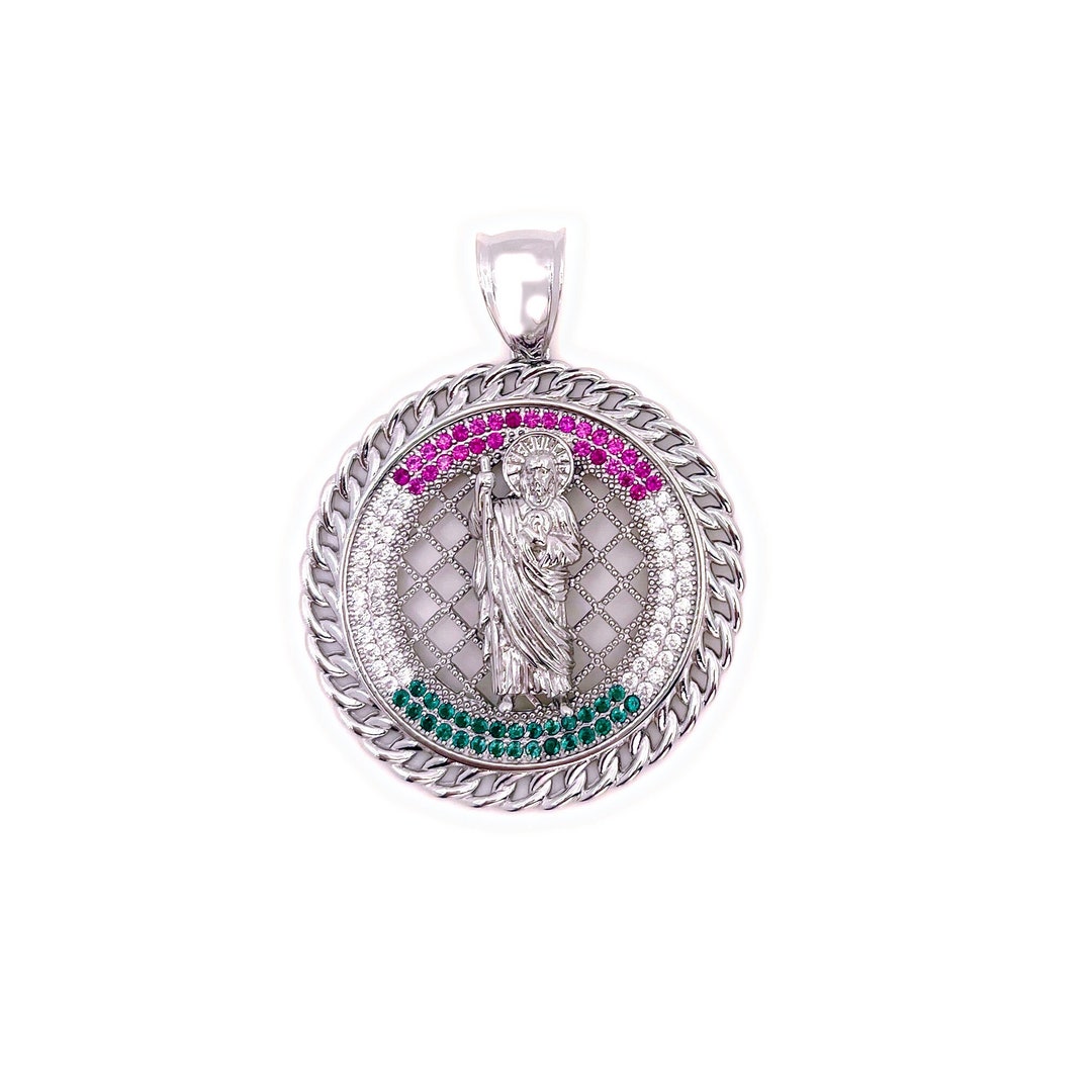 Sterling Silver Saint Jude Pendant: Round Religious Medallion With ...