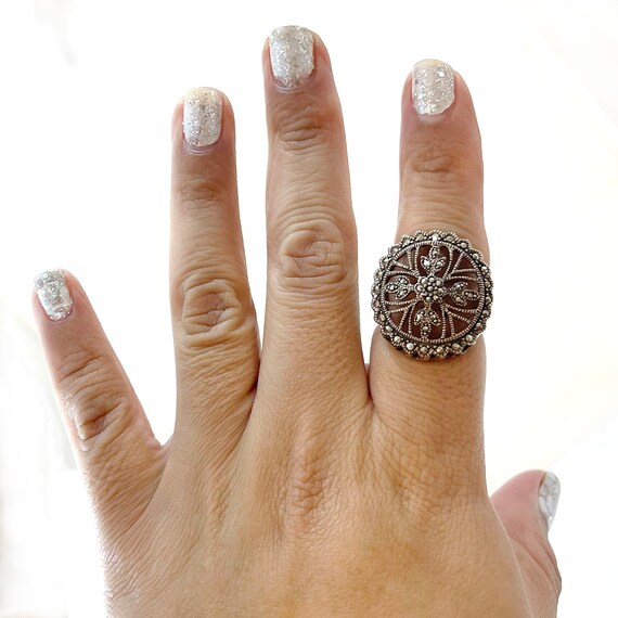 Vintage Marcasite Ring: Sterling Silver Victorian… - image 5