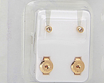 Surgical Steel Ear Piercing Stud: 3mm Cubic Zirconia, Gold Finish (One Pair)