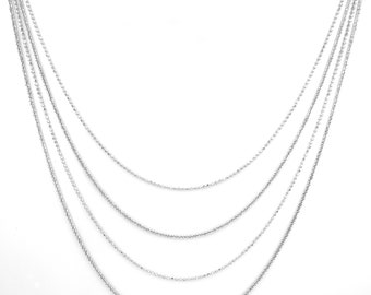 Sterling Silver Multi Strand Necklace: Ball & Popcorn Chain Layered Design