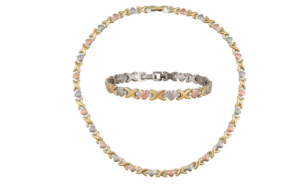 Ladies Jewelry Gift Set Hugs & Kisses XOXO Tritone Stainless Steel