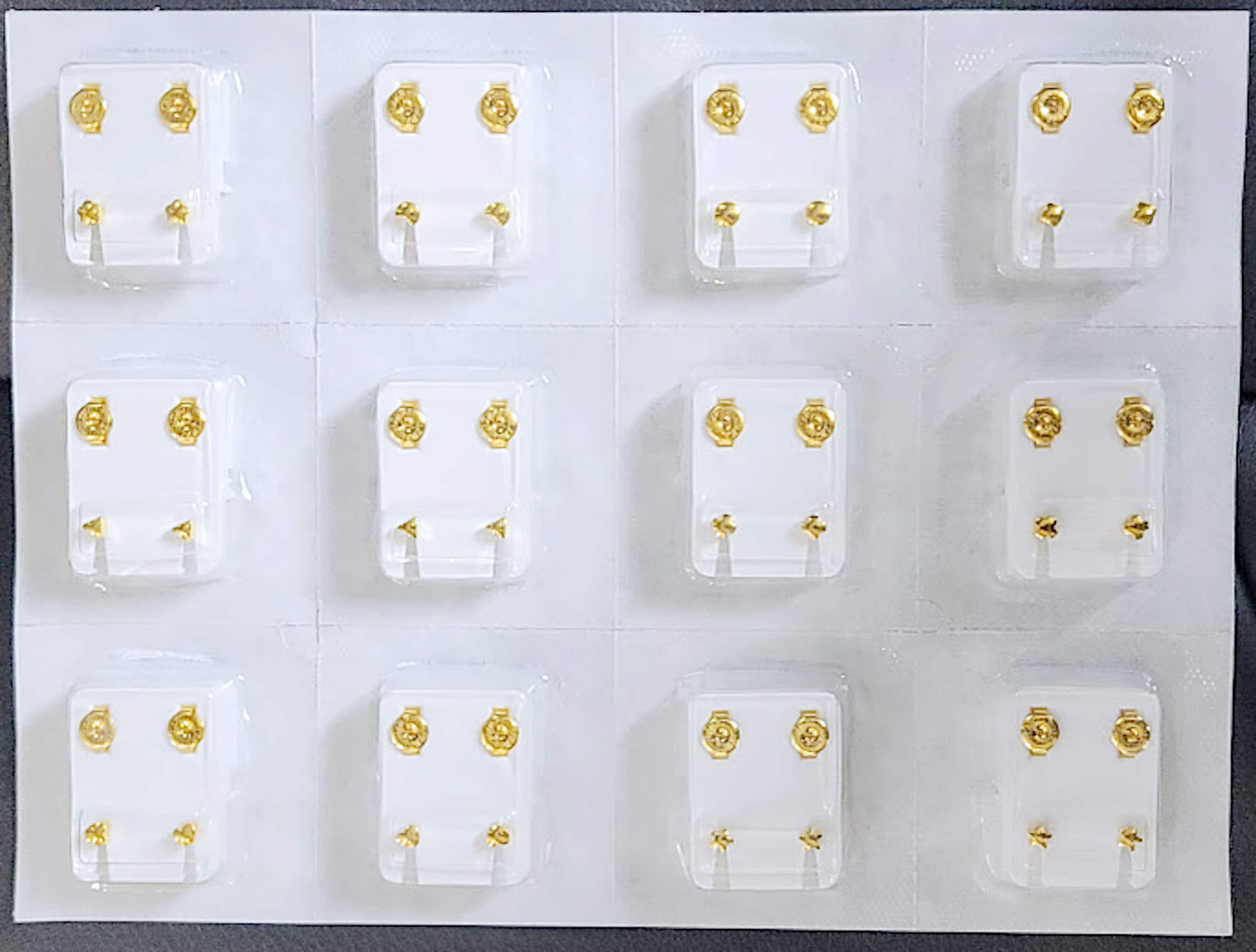 Surgical Steel Ear Piercing Studs: 4mm Gold Tone Mix Shapes - 12 Pairs