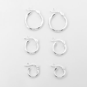 Set di orecchini a cerchio Set di orecchini a cerchio unisex Tre paia 2 mm x 10 mm, 12 mm, 16 mm orecchini a cerchio in argento sterling 925 Orecchini da uomo Set di cerchietti delicati