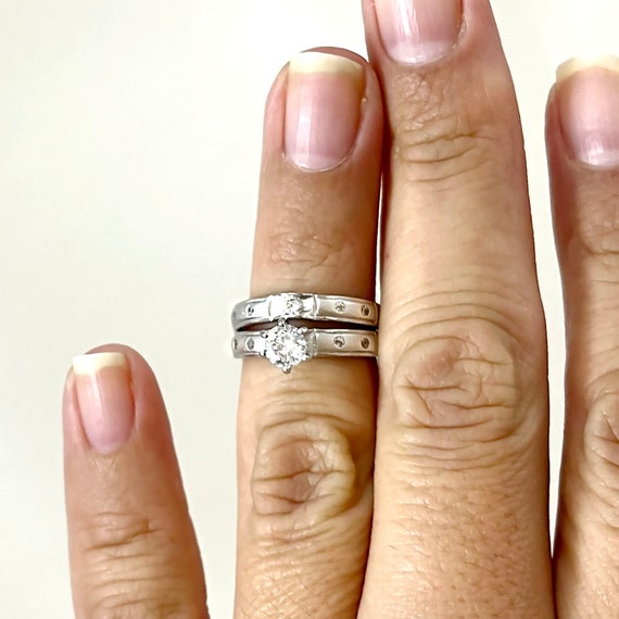 Wedding Ring Set Engagement Ring Charm with Cubic Zirconia Sterling Silver, Made in the USA Wedding Ring Set Engagement Ring Charm with Cubic Zirconia Sterling Silver, Made in the USA