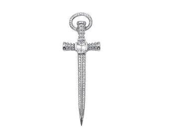 Sterling Silver Sword Pendant with Cubic Zirconia Crystals