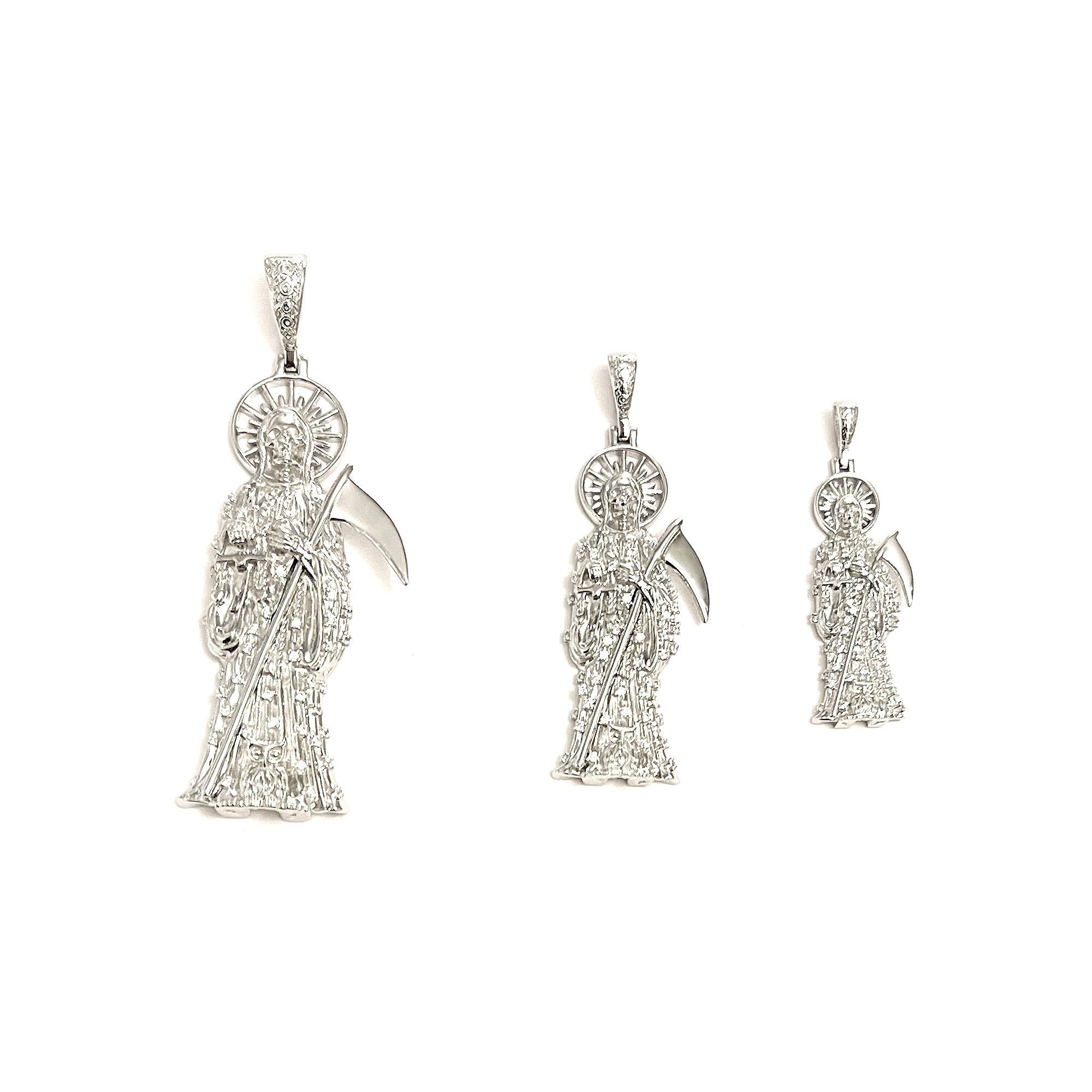 La Santa Muerte Pendant Grim Reaper Real Sterling Silver 925 Clear