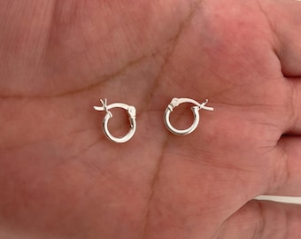 Tiny Hoop Earrings Sterling Silver 925 Unisex hoop earrings 2 x 10mm sterling silver 925 earrings. Men Earrings Dainty Earrings, Women Hoops