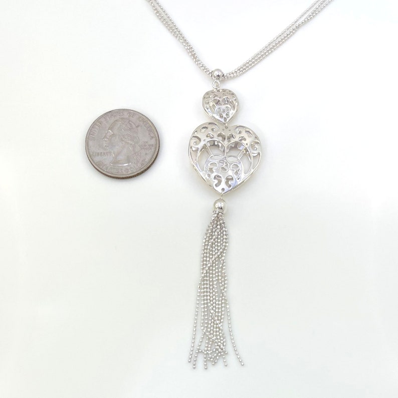 Heart Necklace Silver Heart Necklace y Tassel Multi Strand Heart