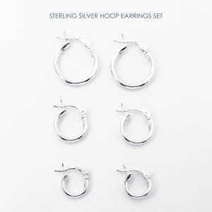 Hoop Earrings Set Three Pair 2mm x 10mm, 12mm, 16mm sterling silver 925 hoop earrings Men Earrings Dainty Hoops Set Women hoop unisex hoops