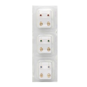 Piercing kit 12 Birthstone Gold Surgical steel earrings Studs 4mm Ear piercing kit earrings gold tone individually wrapped Caflon stud tray