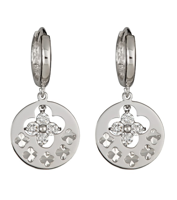 MICMIF Parure di gioielli quadrifoglio in argento 925 da donna, ragazza collana e orecchini con trifoglio e zirconi, set di gioielli a quattro foglie per donne e ragazze