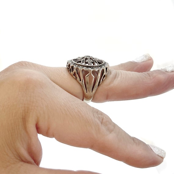 Vintage Marcasite Ring: Sterling Silver Victorian… - image 8