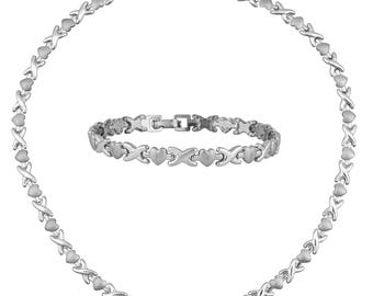 XOXO Hugs & Kisses Stainless Steel Jewelry Gift Set: Necklace and